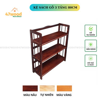 Kệ sách 3 tầng 80cm, gỗ cao su - Kệ gỗ đa năng 3 tầng rộng 80cm