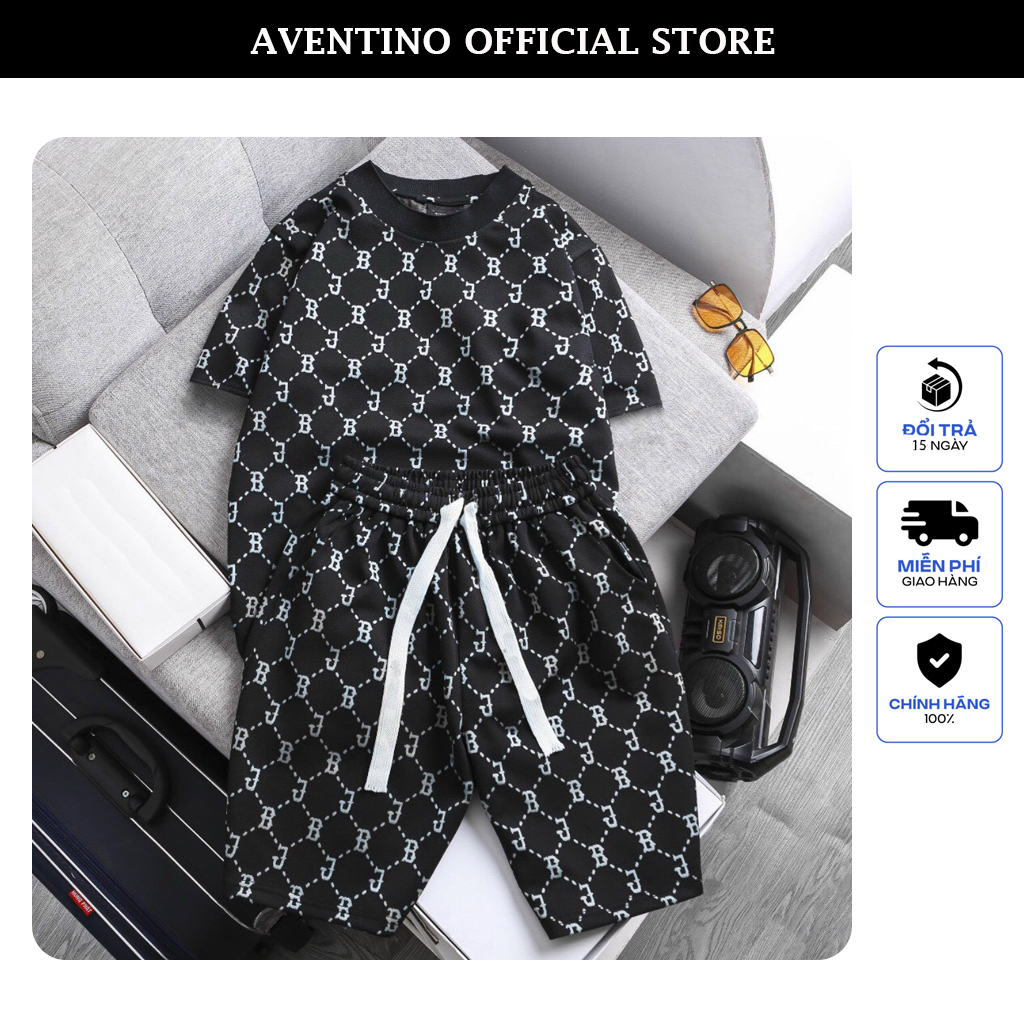 Bộ Quần Áo Nam Nữ Họa Tiết Chữ Cổ Tròn Chất Cotton Chéo Thoáng Mát Thời Trang Cao Cấp Aventino J28