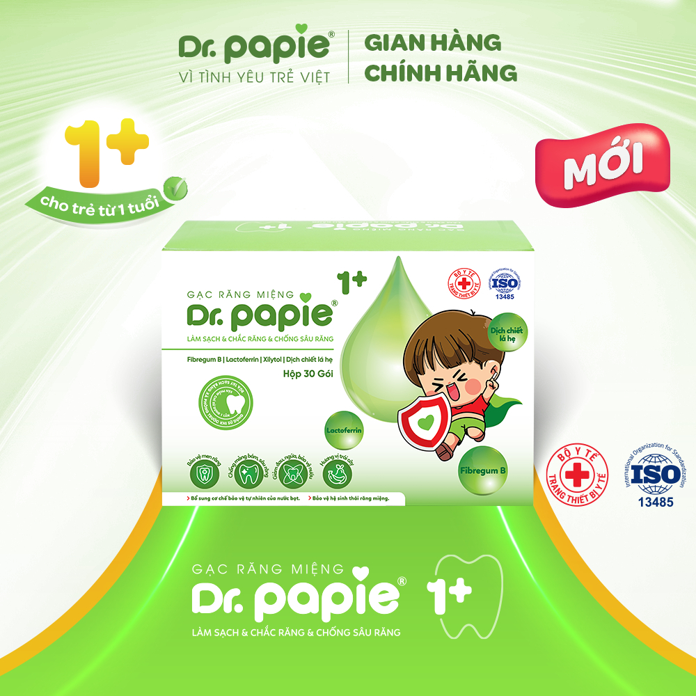 Gạc Rơ Lưỡi DR.PAPIE 1+, Làm Sạch Răng, Lưỡi, Nướu, Phòng Chống Sâu Răng Cho Bé Trên 1 Tuổi