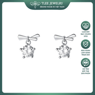 Khuyên tai bạc nữ tlee, bông tai nơ treo hạt đá xinh xắn tlee jewelry