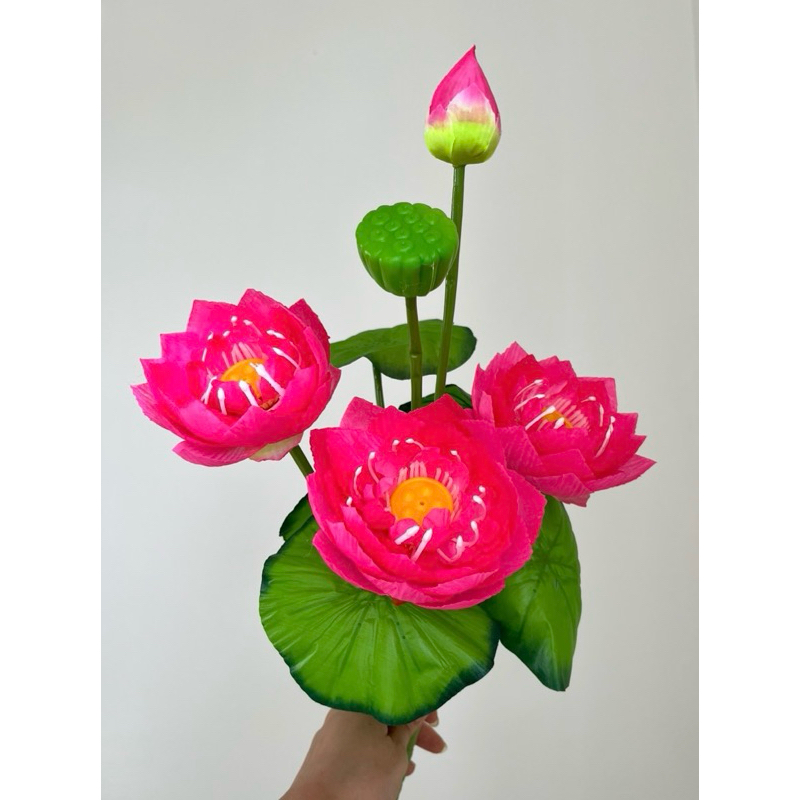 Sen quan âm cụm 10 nhánh Hoa nhựa giả , Hoa vải - Ảnh thật shop tự chụp