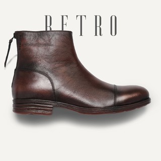Giày boot nam cổ lửng RETRO màu nâu, giày công sở da bò thật TONKIN