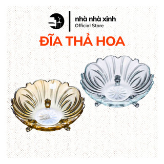 Đĩa thả hoa đĩa hoa quả nhanhaxinh 3 chân thủy tinh dĩa pha lê dầy dặn cao cấp 2 màu sắc trắng vàng