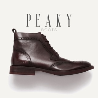 Giày Boot cao cổ PEAKY màu nâu, giày nam da bò thật có khoá kéo, giày boot nam thương hiệu TONKIN