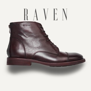 Giày boots nam cổ cao RAVEN màu nâu và đen, giày công sở da bò thật có khoá kéo thương hiệu TONKIN