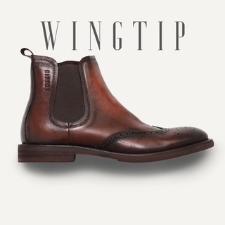Giày chelsea nam da bò màu nâu WINGTIP DARKBROWN, giày boot cao cổ văn phòng công sở