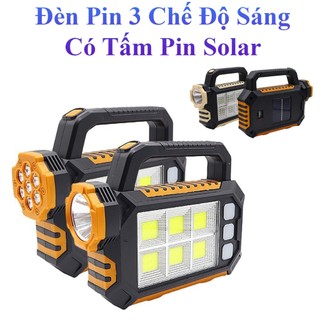 Đèn pin sạc cầm tay 3 chế độ sáng tiện lợi có thêm sạc qua tấm pin năng lượng mặt trời