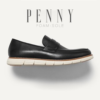 Giày tây nam đế bằng siêu nhẹ COLE PENNY, giày công sở da bò loafer nam màu đen