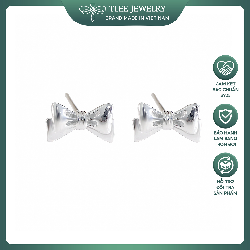 Khuyên tai bạc nữ TLEE, bông tai nơ trơn basic TLEE JEWELRY B0489