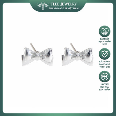 Khuyên tai bạc nữ TLEE, bông tai nơ trơn basic TLEE JEWELRY B0489