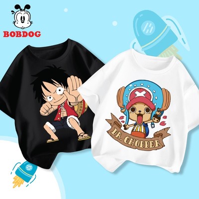 Áo thun bé trai BOBDOG chất liệu cotton mềm mịn in hình Luffy mũ rơm dễ thương cho bé