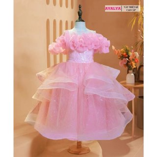 Váy hồng hai tầng cho bé gái dự tiệc 12- 45kg