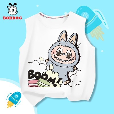Áo ba lỗ bé trai BOBDOG, áo thun thể thao chất liệu cotton co dãn 4 chiều in hình labubu cute, áo mặc hè basic cho bé