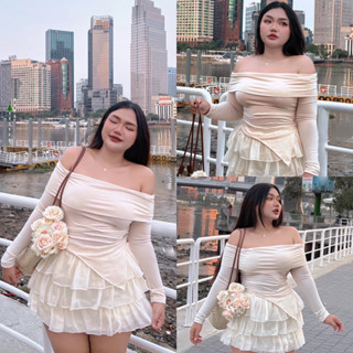  |BIGSIZE AHOLASHOP| Set LANCHY -  Set chân váy voan tầng kèm áo trễ vai tay dài 