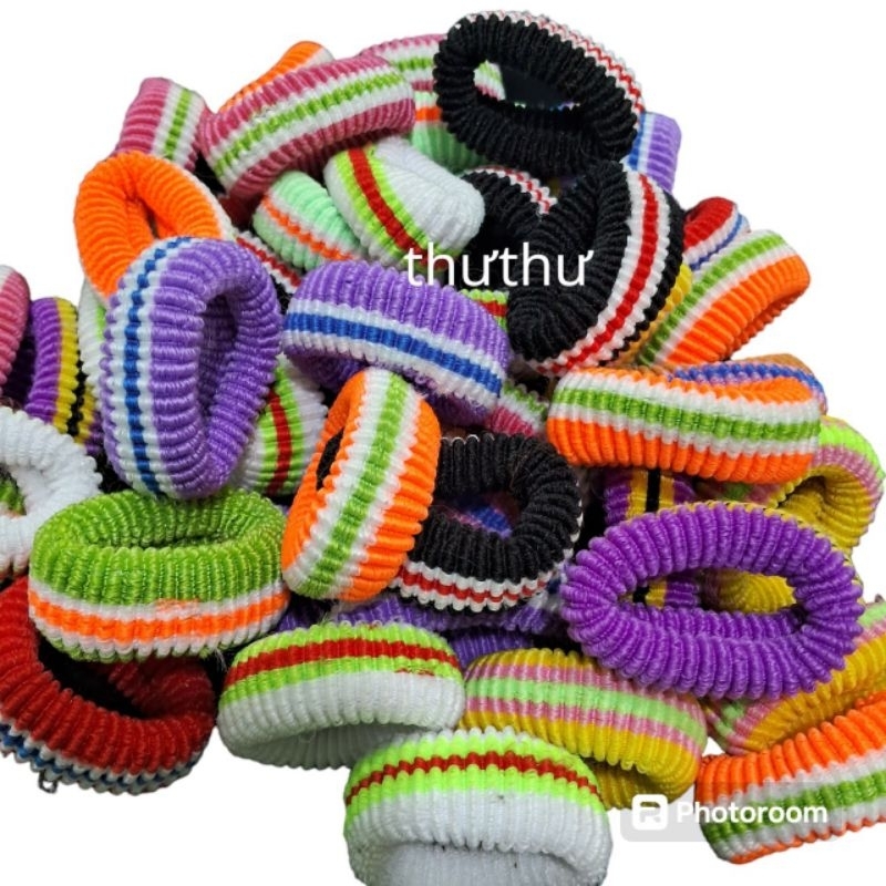 Túi 10 thun cột tóc sọc màu dày dặn (bản 1.5cm)