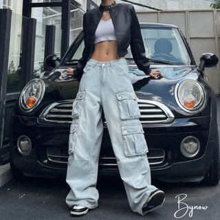 [ Hàng Sẵn ]Quần Cargo Pants Jeans Ống Rộng Xanh Unisex Basic Phong Cách Hiphop ( Tăng 1 size ) - bynow BTH13