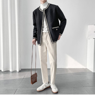 Áo Dạ Tweed Nam Cao Cấp Cổ Tròn Đè Dây Ngoài Sang Trọng Chất Dạ Hàn Quốc Ép Trong (Áo Có Khuy Và Không Khuy)