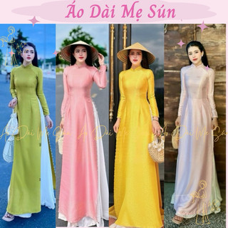 Áo dài vân gỗ 2 tà đính hạt đủ màu
