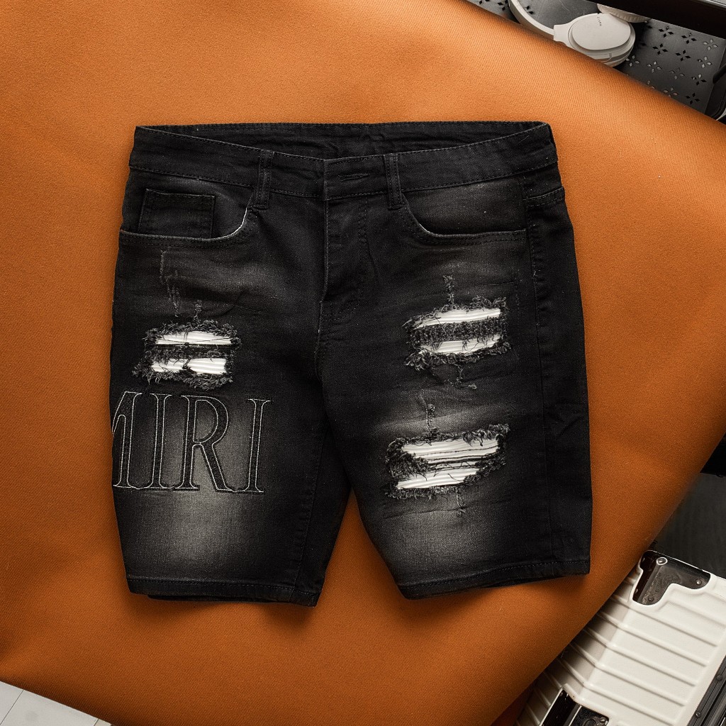 Quần short jean nam rách vá màu trắng quần jean nam ngắn vá da QS9A233A