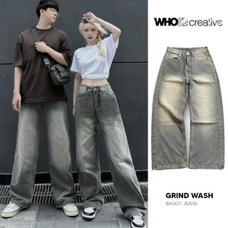  GRIND WASH BAGGY JEANS - Quần jeans GRIND wash ống suông rộng Cạp Cao phong cách Retro Vitager Ulzzang Hàn Quốc 2023 