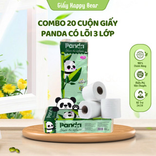 Combo 20 cuộn giấy vệ sinh Gấu Trúc Panda 10 cuộn có lõi 3 lớp từ 100% bột giấy tre