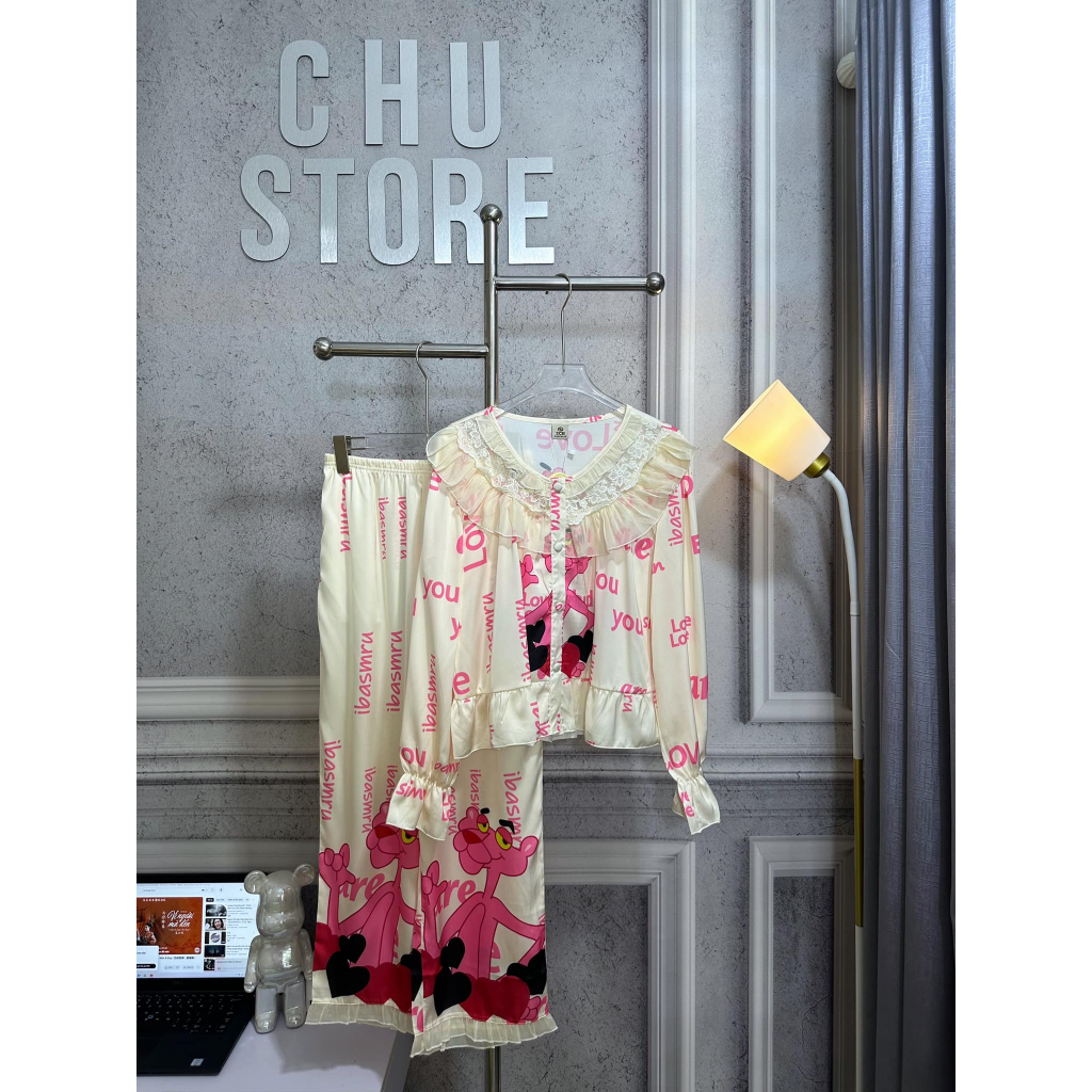 Bộ Lụa Mặc Nhà Tiểu Thư Phối Ren TK