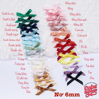 50 cái - Nơ ruy băng satin bề rộng 6mm (0.6cm), KHÔNG GHIM CÀI, satin cao cấp loại 2 mặt mềm mướt như nhau, nhiều màu