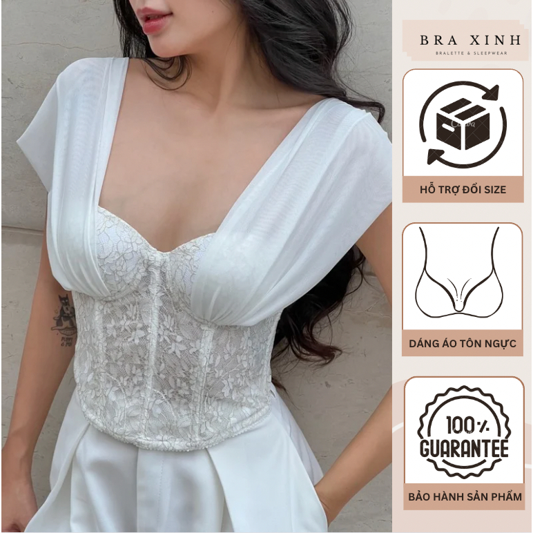 TM61 Áo Ngực Corset Ren Thun Lưới Có Gọng Mút Nâng Gom Thiết Kế TIMIN