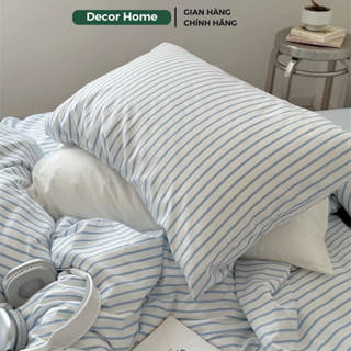 Bộ ga gối và vỏ chăn Cotton Tici Kẻ Sọc phong cách Hàn Quốc Milimalims cực xinh, bộ ga gối Cotton Kẻ Basic Decor Home