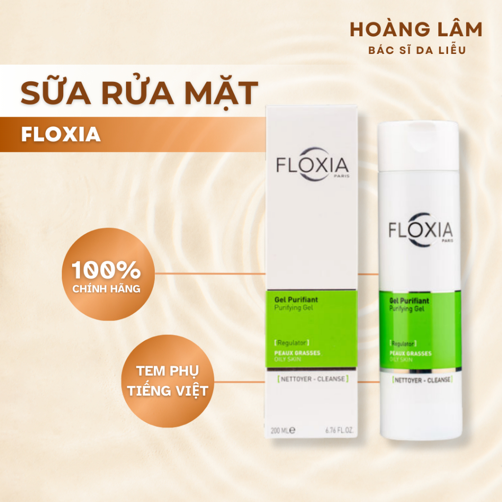 Sữa Rửa Mặt Floxia Paris Purifying Gel Aha da mụn ngăn mụn kiềm dầu 200ml - Dr. Hoàng Lâm