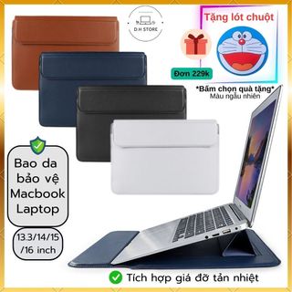 Bao da Macbook Air/Pro 13.3/14/15/16 inch, Túi đựng laptop kết hợp làm Giá Đỡ cao 5cm và Lót Chuột