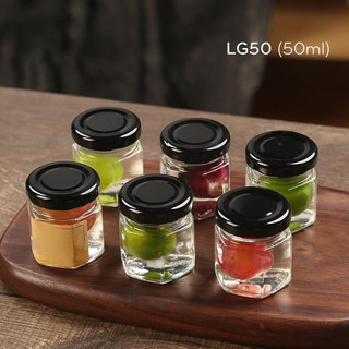 BỘ 5 HỦ THUỶ TINH LỤC GIÁC DUNG TÍCH 50ML NẮP THIẾC