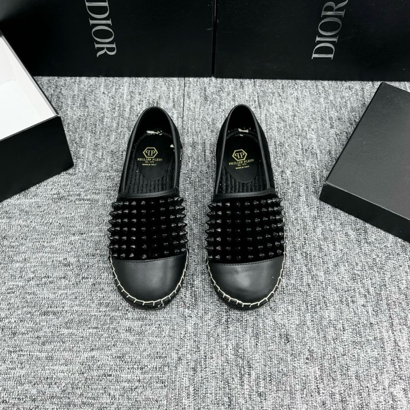 Giày Slipon Phillip Plein quai đính đá mũi da đế cói thêu dây thừng
