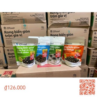 Combo 4 gói rong biển giòn trộn khô gà, hải sản, óc chóa hạnh nhân, gia vị Ofood 40g