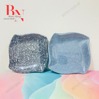 Dĩa Nhựa Melamine Vân Đá Đen/Xanh Nhiều Size