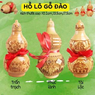 Hồ lô Gỗ ĐÀO phong thủy nắp rời[chiêu tài,hòa hợp,bình an,trấn trạch..] 3 size(cao 10.5cm,13.5cm, 17.5cm)