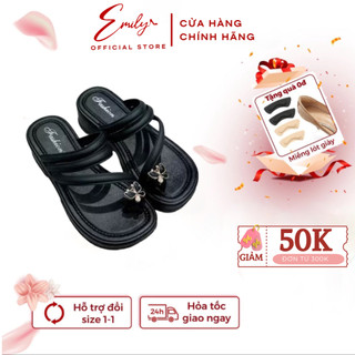 Dép Nữ Cao Gót EMILY Dép Quai Ngang Đế Bánh Mì 4p Tông Dáng Phối Đá Xinh Xắn Mềm Dẻo Êm Chân-ED4M