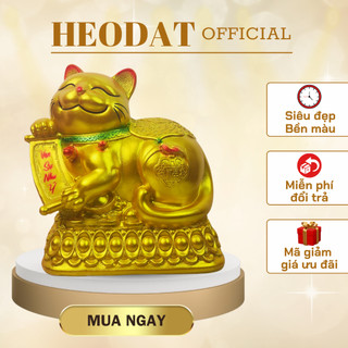 Ống heo đất hình mẫu mèo thần tài bệ vàng, lợn đất tiết kiệm size to siêu dễ thương, vàng sang trọng