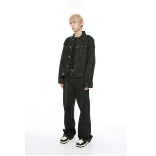 Set Jeans Nam Nữ From Rộng Dáng Suông - Gồm 1 Quần 1 Áo 1 Thắc Lưng - Chất Vải Dày Dặn
