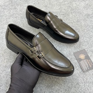 Giày Tây Lười Nam Da Cao Cấp Băng Ngang Khóa Đôi Màu Đen Đế Cao 3cm Sang Trọng Lịch Sự