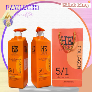 Cặp dầu gội phục hồi He Tepi màu cam Keratin Organic Biotin 1000ml Chống rụng chống gàu hiệu quả