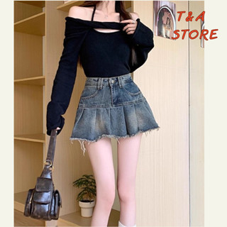 Chân váy jean nữ dáng xếp ly xòe, chân váy chữ A jeans lưng cao , cv denim hách dáng xiêu xinh