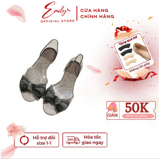 Giày Bệt Nữ EMILY Giày Nhựa Búp Bê Đế Bằng Đính Nơ Mũi Tròn Hở Eo Thoáng Mát Êm Chân Đi Nước Thoải Mái - EGN14M