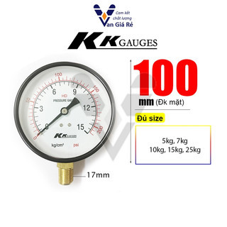 [Đủ size, Hàng đẹp] Đồng hồ đo áp suất nước khí hơi KK gauges mặt 100mm