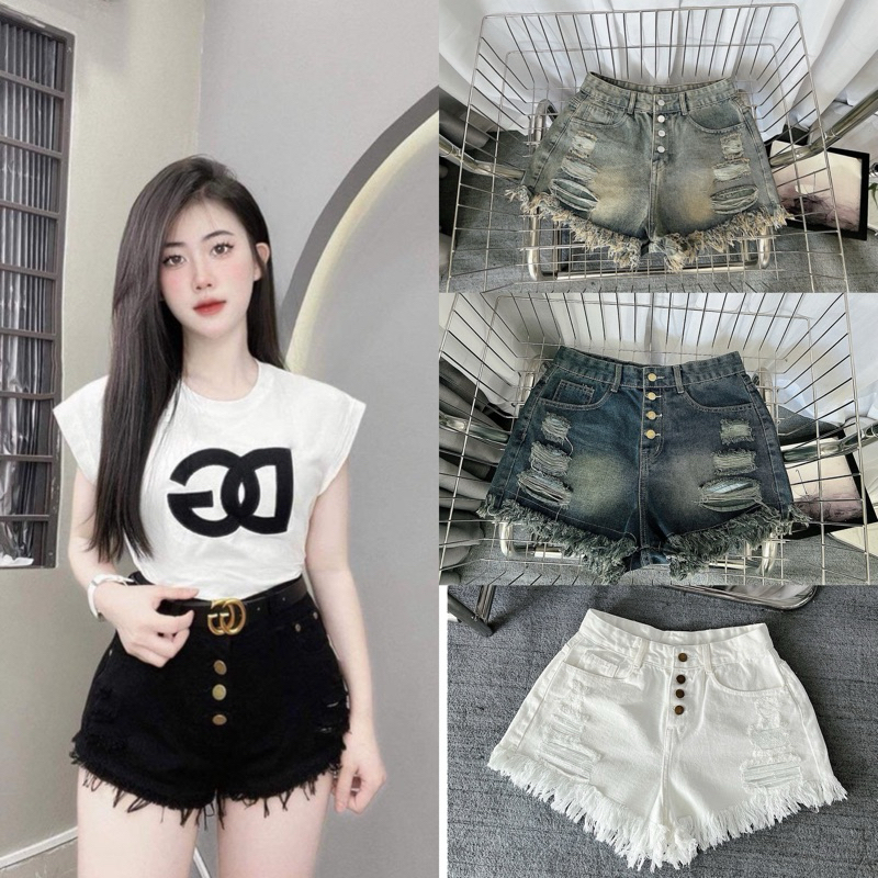 Quần Short Nữ 4 Nút Tua Lai Lưng Cao Bigsize từ 40kg đến 90kg MS1093