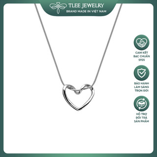 Dây chuyền bạc nữ TLEE sợi dây mì tròn treo mặt tim trơn uốn cong kiểu cách TLEEJEWELRY D0319