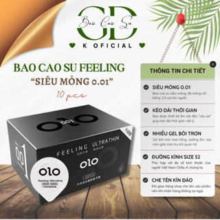 Bao cao su Juncai siêu mỏng 0.01 nhiều gel bôi trơn, gân gai khoái cảm, Hộp 10 bcs durex-olo-store