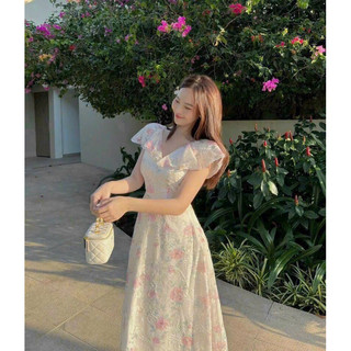 ĐẦM MAXI HOA CỔ V BÈO VIỀN REN (KÈM VIDEO HÌNH THẬT)