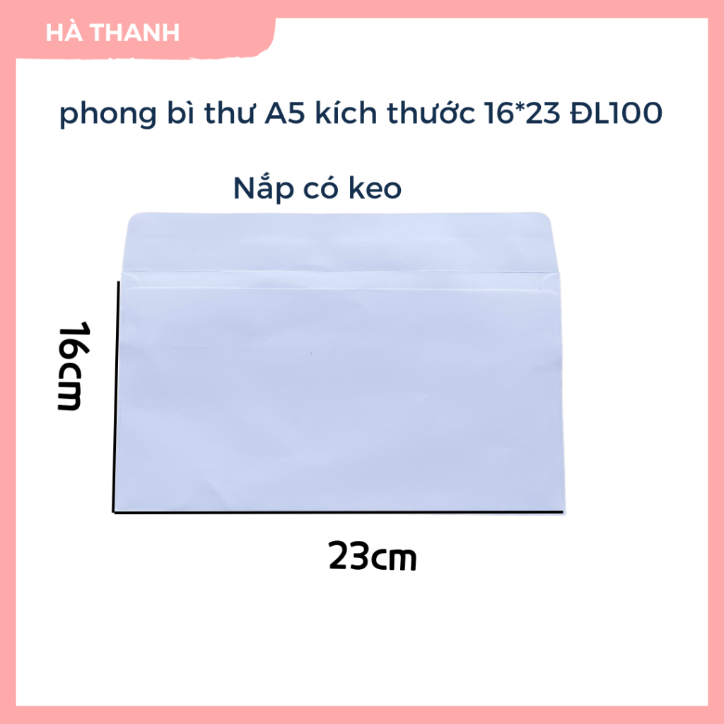 Phong bì thư,bì thư tiết kiệm, tập 100 cái, HÀ THANH,phong bì a5 KT 16*23 định lượng 100 gsm, độ trắ