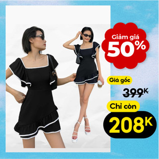 Đầm thun nữ cổ vuông lai bèo MIEU - JD06
